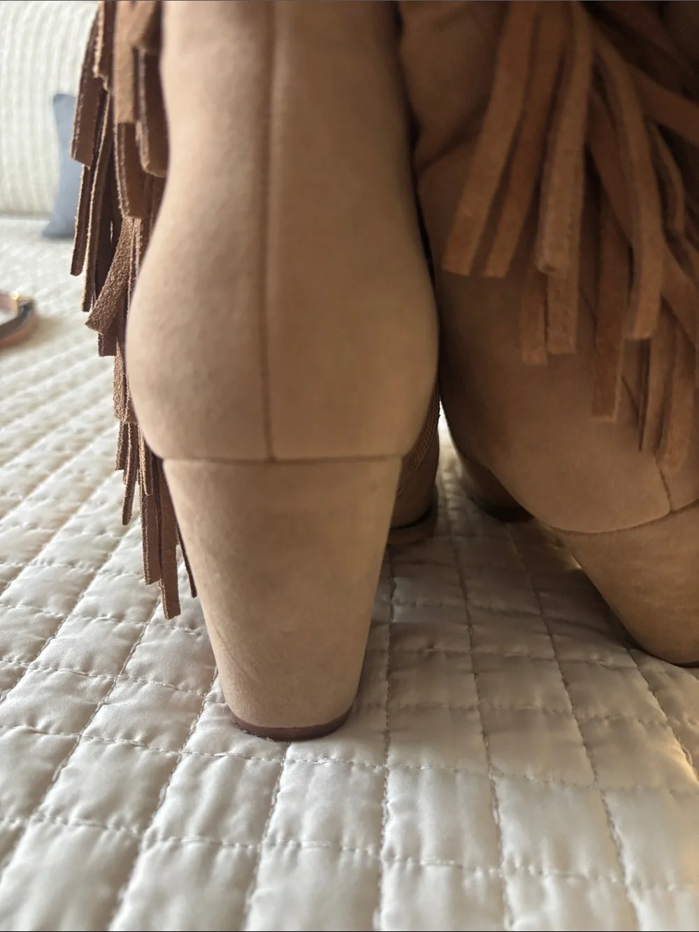 Fringe Tall Suede Boots in Taupe - Women